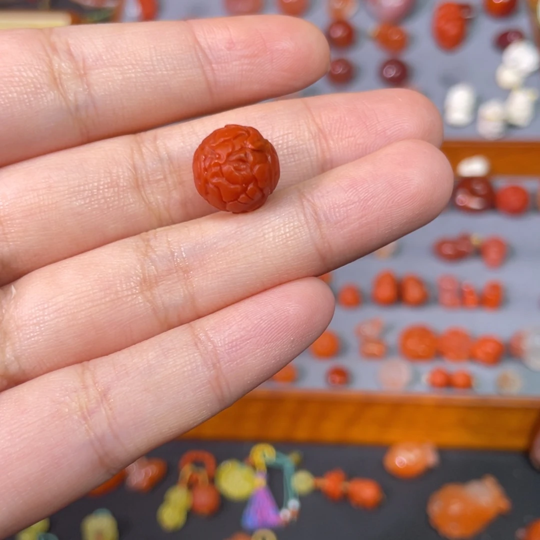 南红玛瑙未镶嵌牡丹花圆珠卡12.5