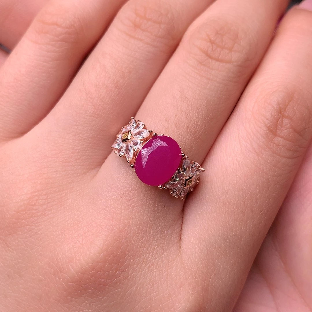 红宝石戒指银S925镶嵌