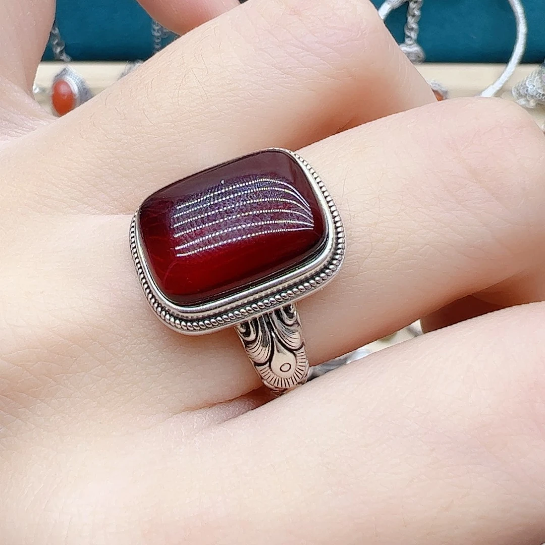 血珀戒指银S925镶嵌天然