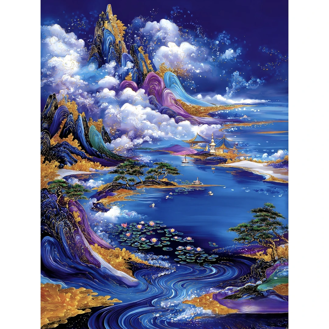 DMC风景满绣十字绣-绚彩山水图