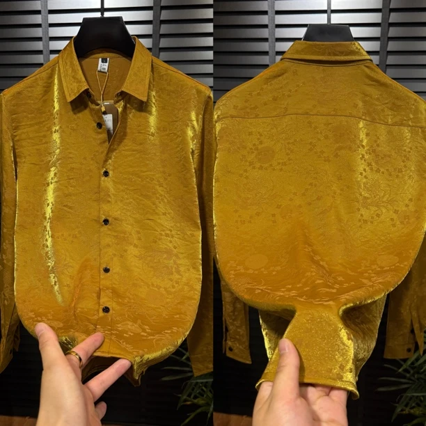8177欧货男士秋季长袖翻领衬衫穿搭青春潮流时尚穿搭修身款重工艺