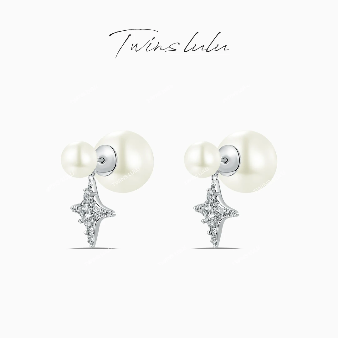 TWINS LULU 镀K金 ins风精致气质优雅四芒星珠珠耳环TSL2258