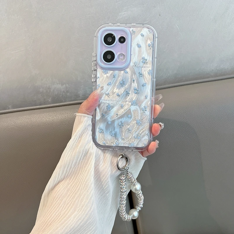 适用opporeno13手机壳女全包防摔reno13pro蓝色小碎花羽纱保护壳