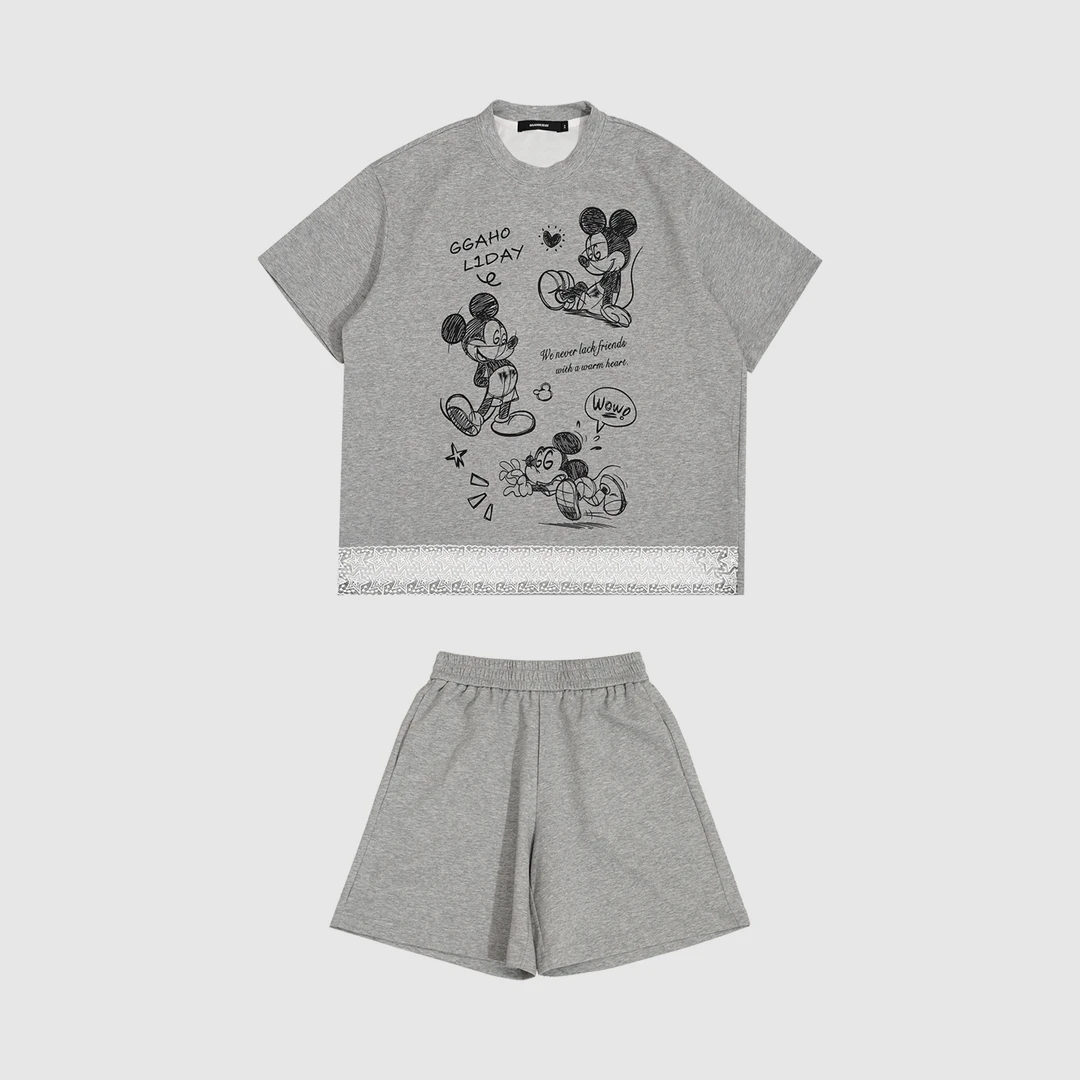 25N夏季新款轻奢高级感美式街头潮流设计米奇短袖+短裤 152438/46