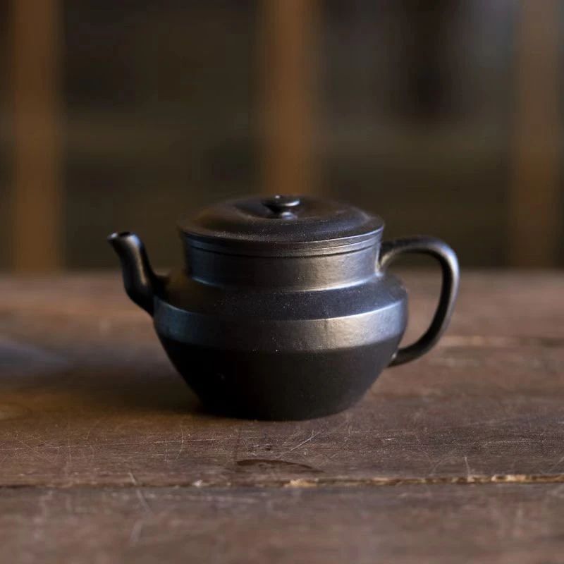 柒堂捂黑朱泥莲子壶手工手绘黑朱泥茶壶家用室用款