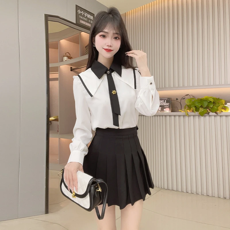 娃娃领长袖小个子衬衫春装2025设计感小众打底衫高端气质雪纺上衣