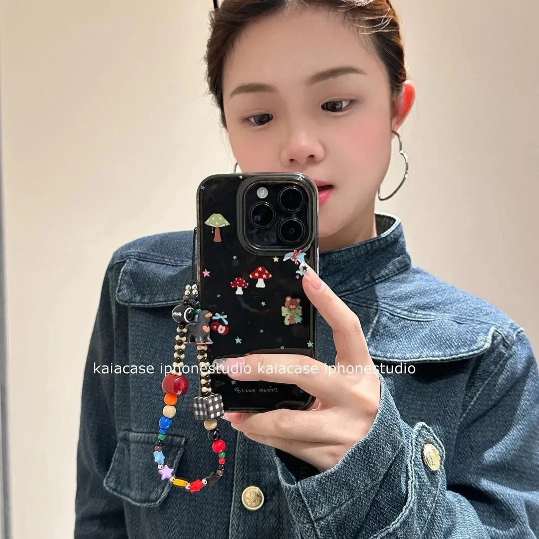 美拉德棕色斑纹蘑菇小动物适用苹果17promax手机壳iphone16pro新