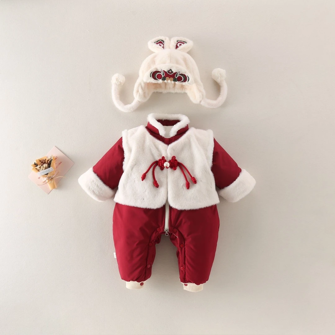 拜年服儿童婴儿幼儿加厚加绒加厚女宝加绒公主宝宝中国风喜庆