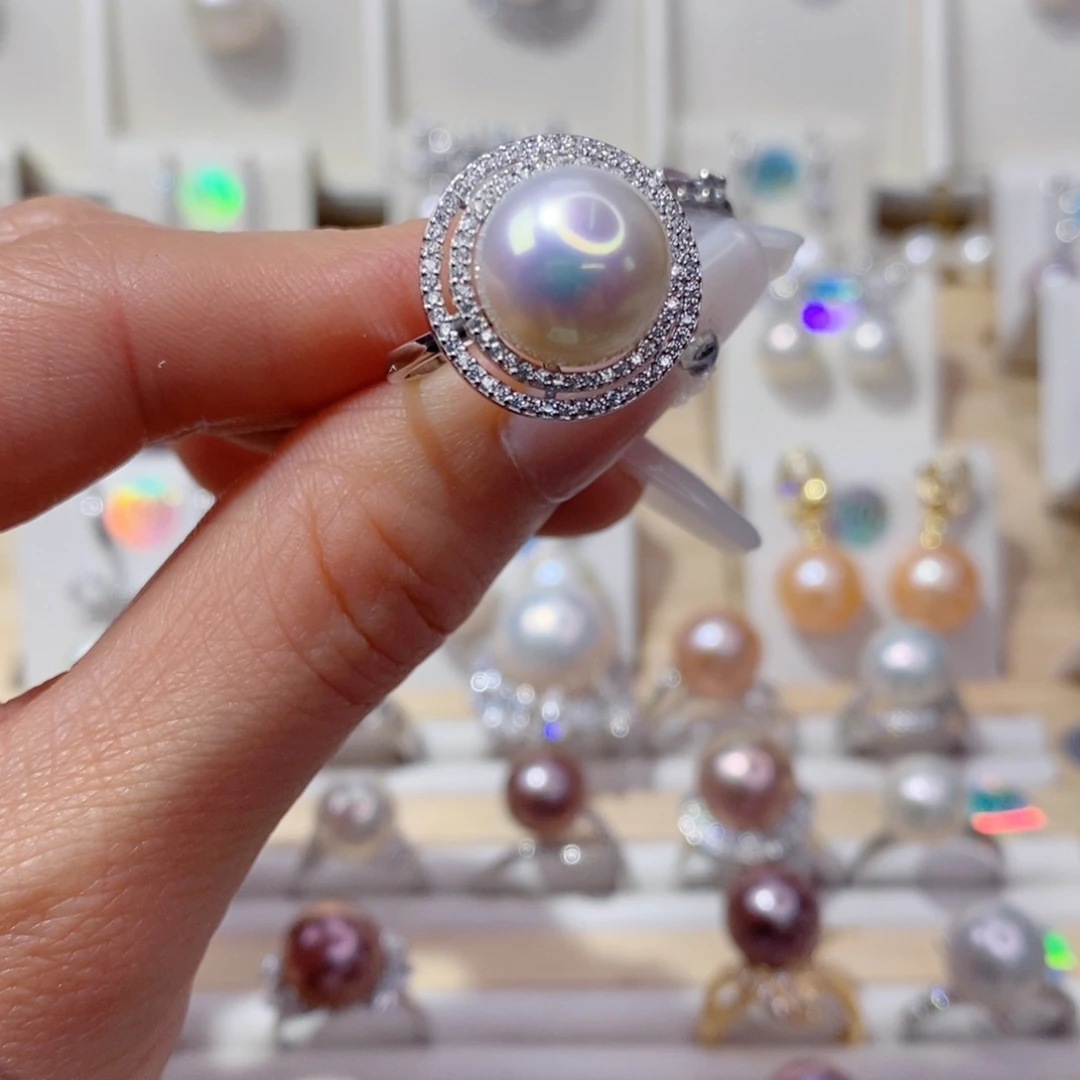 淡水珍珠戒指银S925镶嵌苍*