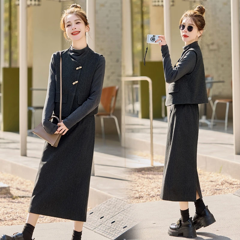 小香风套装女2025新款高级感气质名媛毛呢外套半身裙三件套