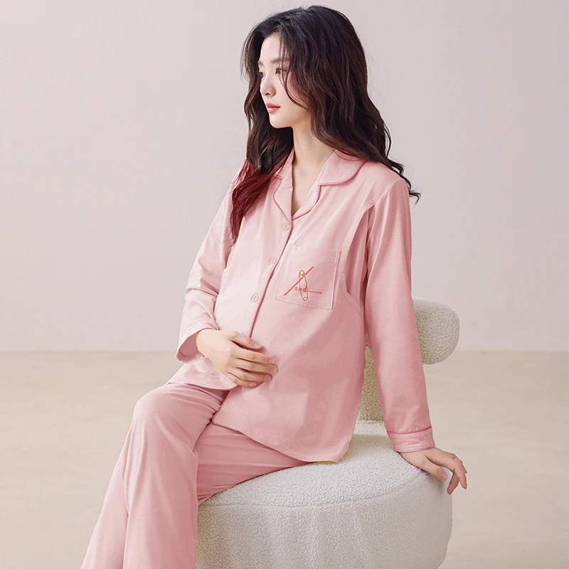 带胸垫月子服孕妇睡衣春夏薄款产妇产后怀孕期哺乳家居服套装