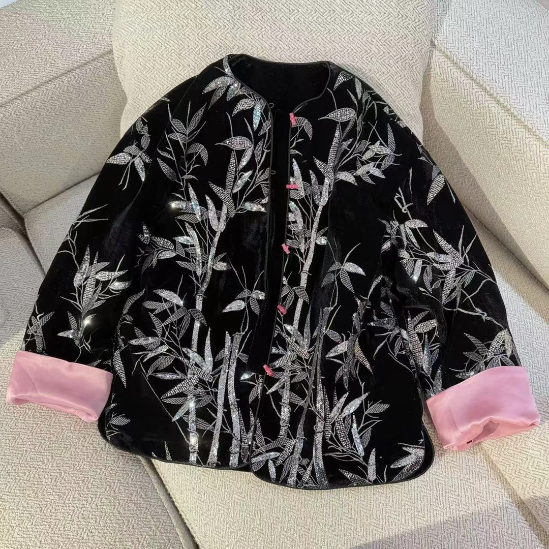 时尚民族风重工刺绣钉珠新中式羽绒服女款秋冬国风上衣短外套气质