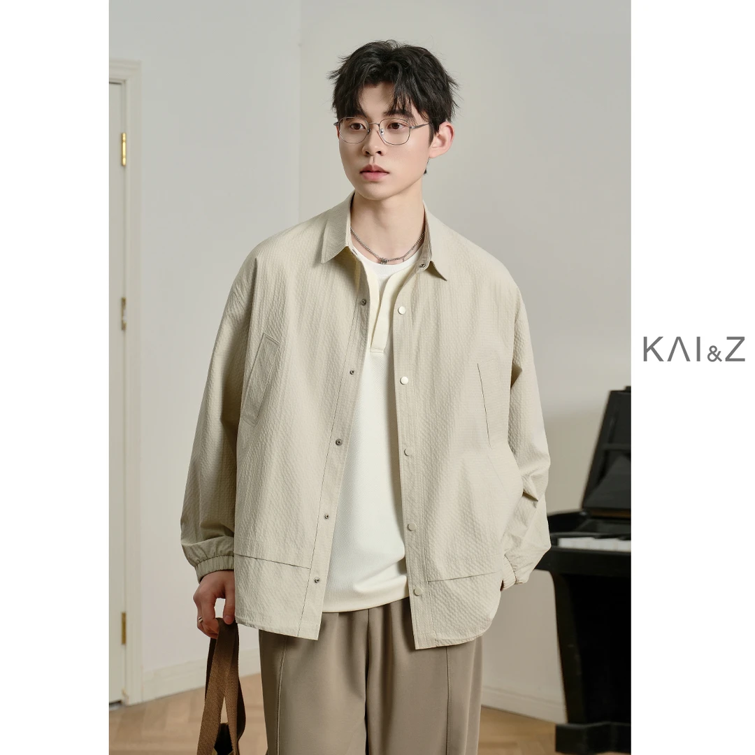 凹凸肌理感假两件外套男春秋季2025新款宽松潮流翻领休闲薄款夹克