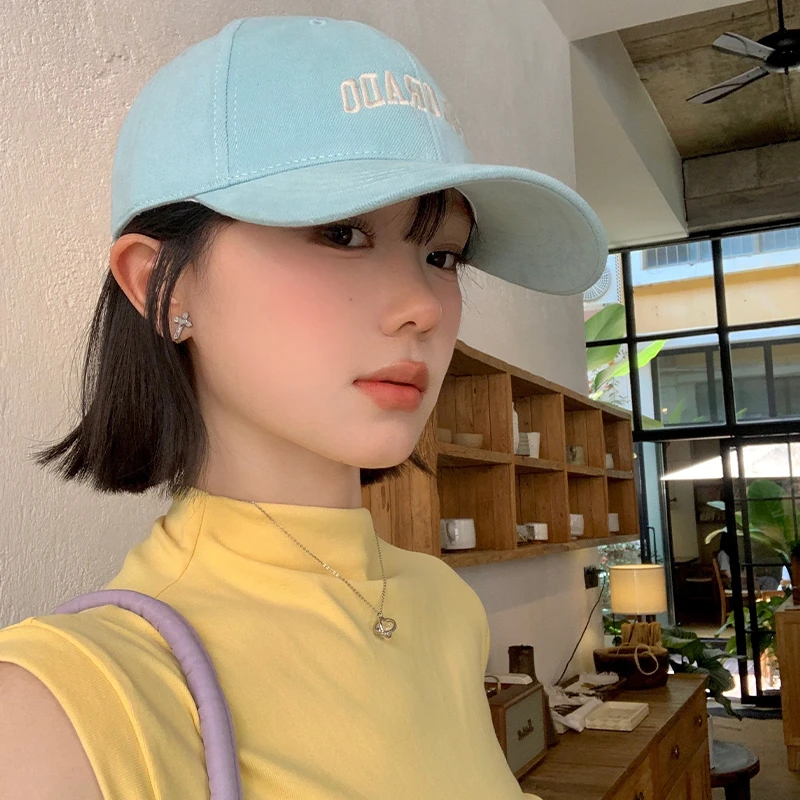 字母刺绣蓝色棒球帽女2025年春夏新款韩版百搭大头围显脸小鸭舌帽