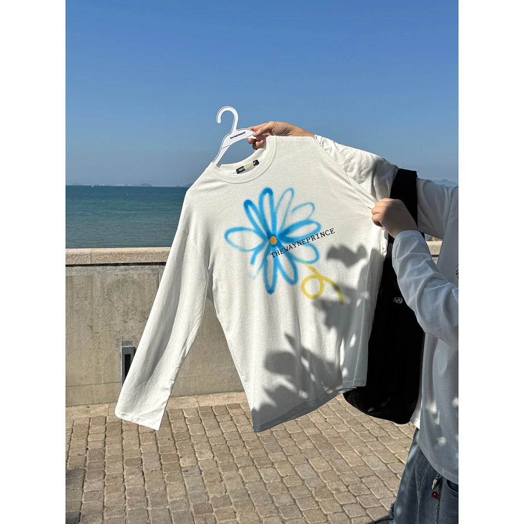 19studio WAYNEPRINCE 韩系休闲花朵印花长袖T恤薄款透气防晒罩衫