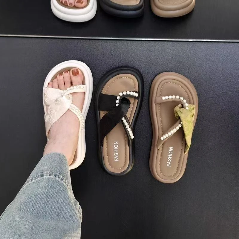 配裙子凉拖鞋女夏外穿国风女式欧货厚底2025新款今年流行一字拖鞋