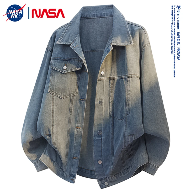 NASA联名美式简约水洗牛仔外套男女同款秋季做旧复古工装百搭夹克
