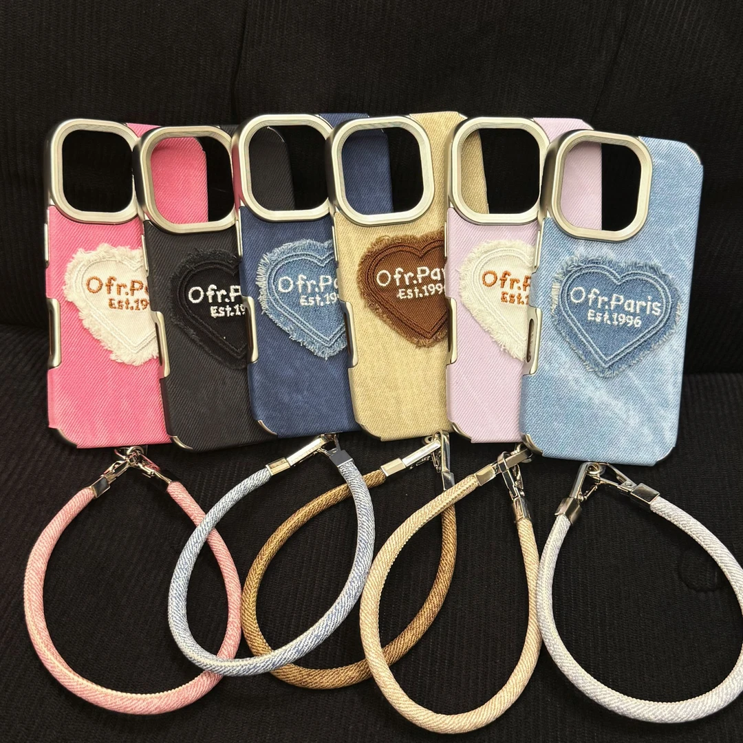 【电镀牛仔纹】秋冬刺绣爱心适用苹果17新款16Promax手机壳15防摔14