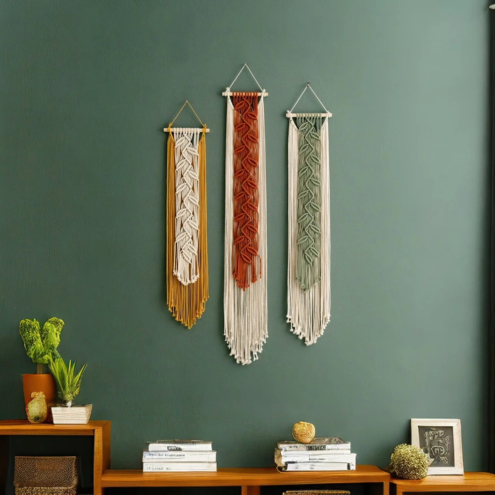 北欧风树叶背景墙装饰壁毯波西米亚手工编织挂毯ins风家居壁饰