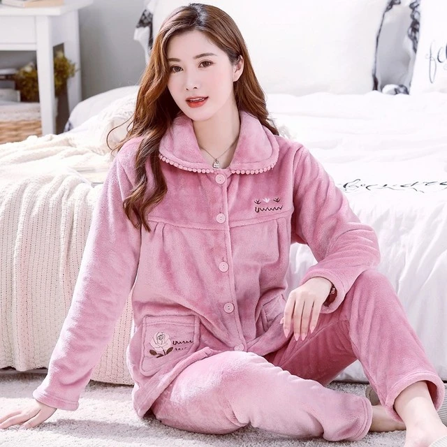 睡衣女士秋冬季冬天冬款珊瑚绒加厚加绒保暖法兰绒家居服大码套装