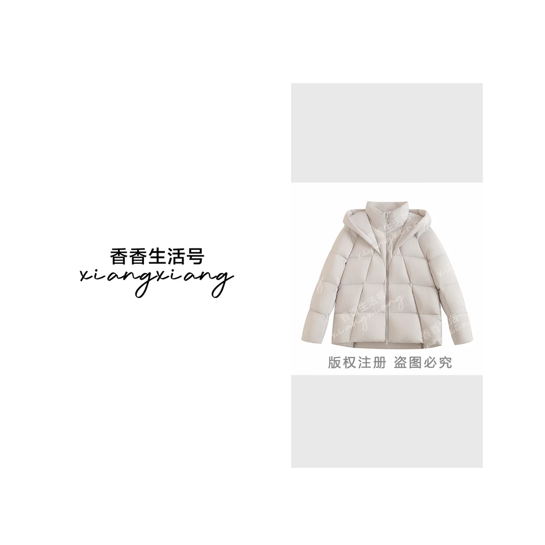 《香香严选》【天鹅颈】高织高密女款白鸭绒连帽三防固暖羽绒服2536
