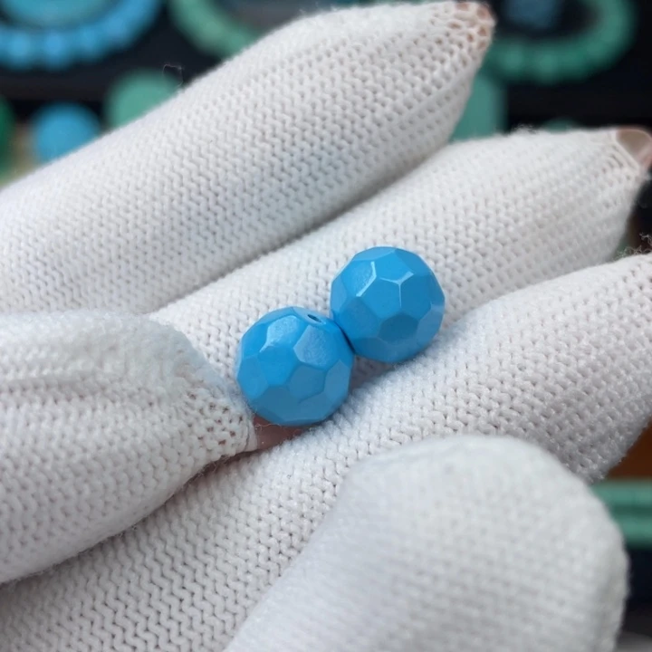 高瓷蓝9.5mm无相圆珠一对