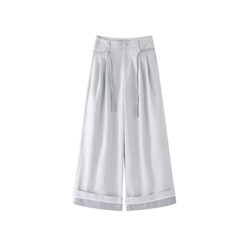 美人访【蓝椰气泡】简约原色卷边休闲牛仔裤直筒裤3531