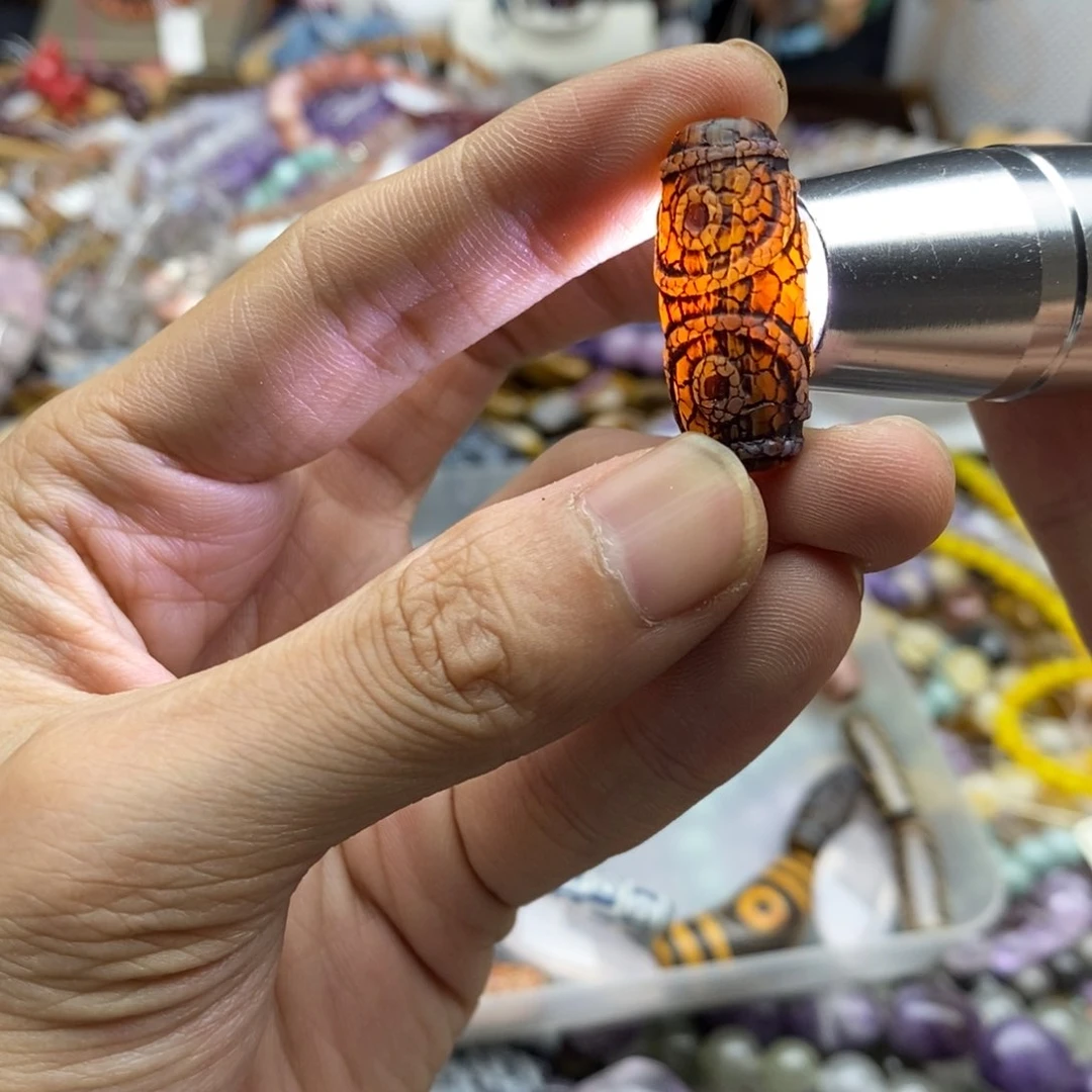 玛瑙/玉髓未镶嵌珠宝半成品一个13×29七眼老天珠A77