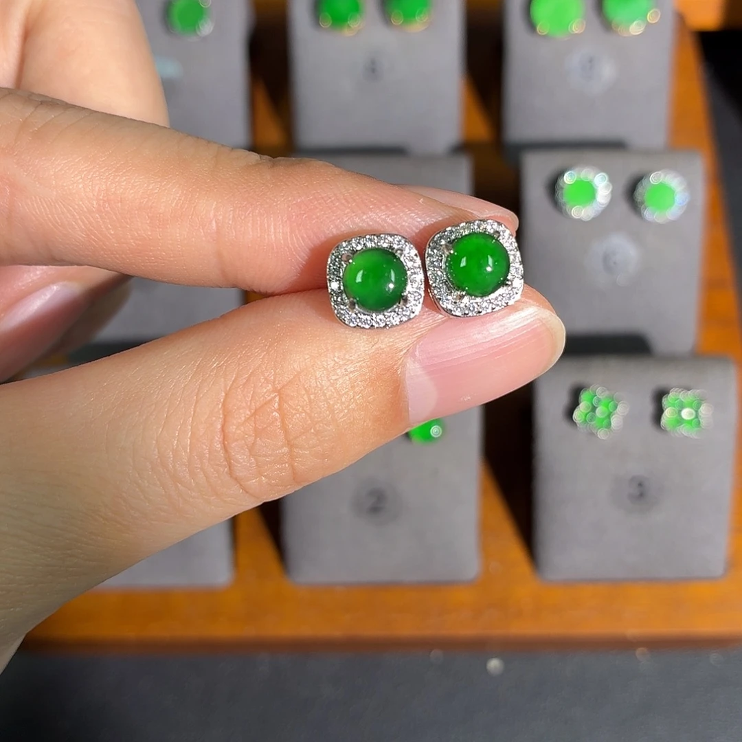 翡翠银S925镶嵌耳饰耳饰