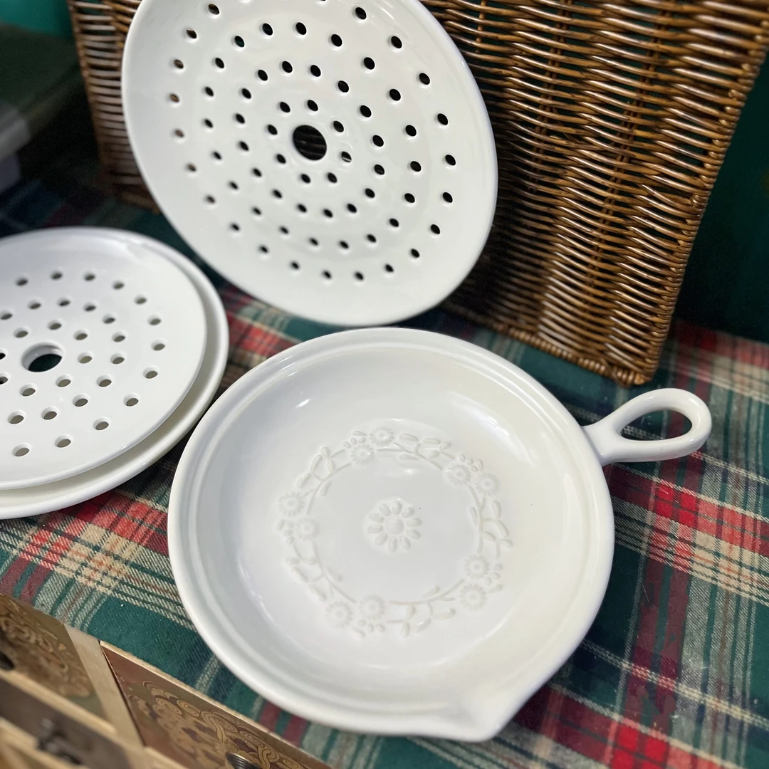 精美复古立体浮雕带把手陶瓷烤盘 餐盘 挂盘 蒸屉沥水盘