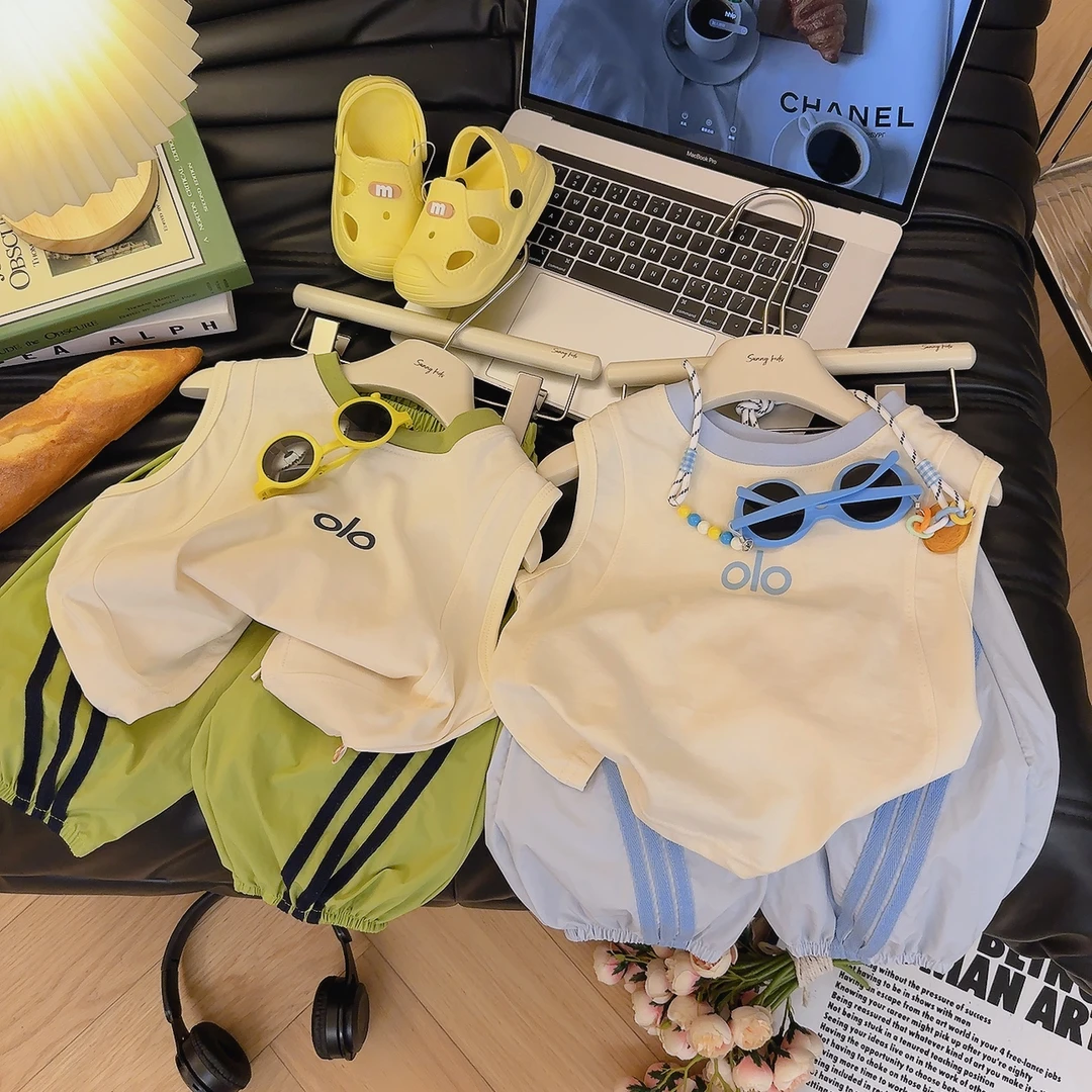 儿童夏季背心套装2025新款男女童宽松上衣休闲裤潮