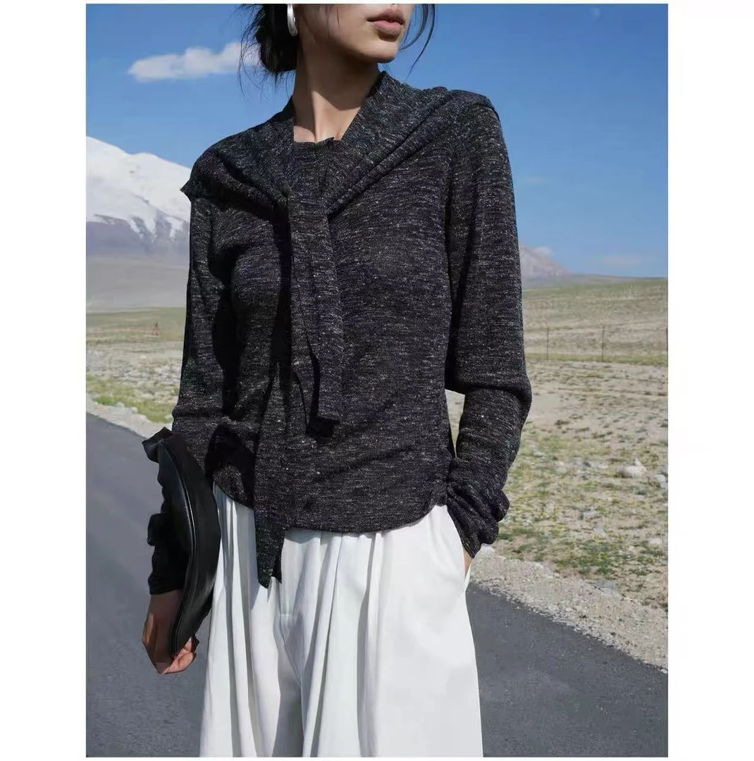 亚麻羊毛毛织上衣长袖针织衫长袖T恤3902