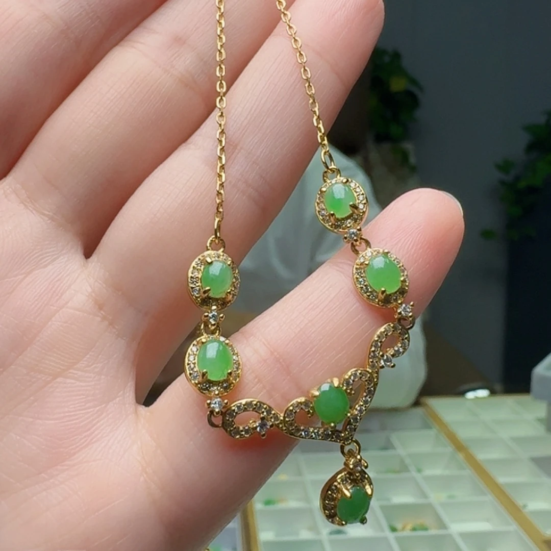 翡翠银S925镶嵌项链天然