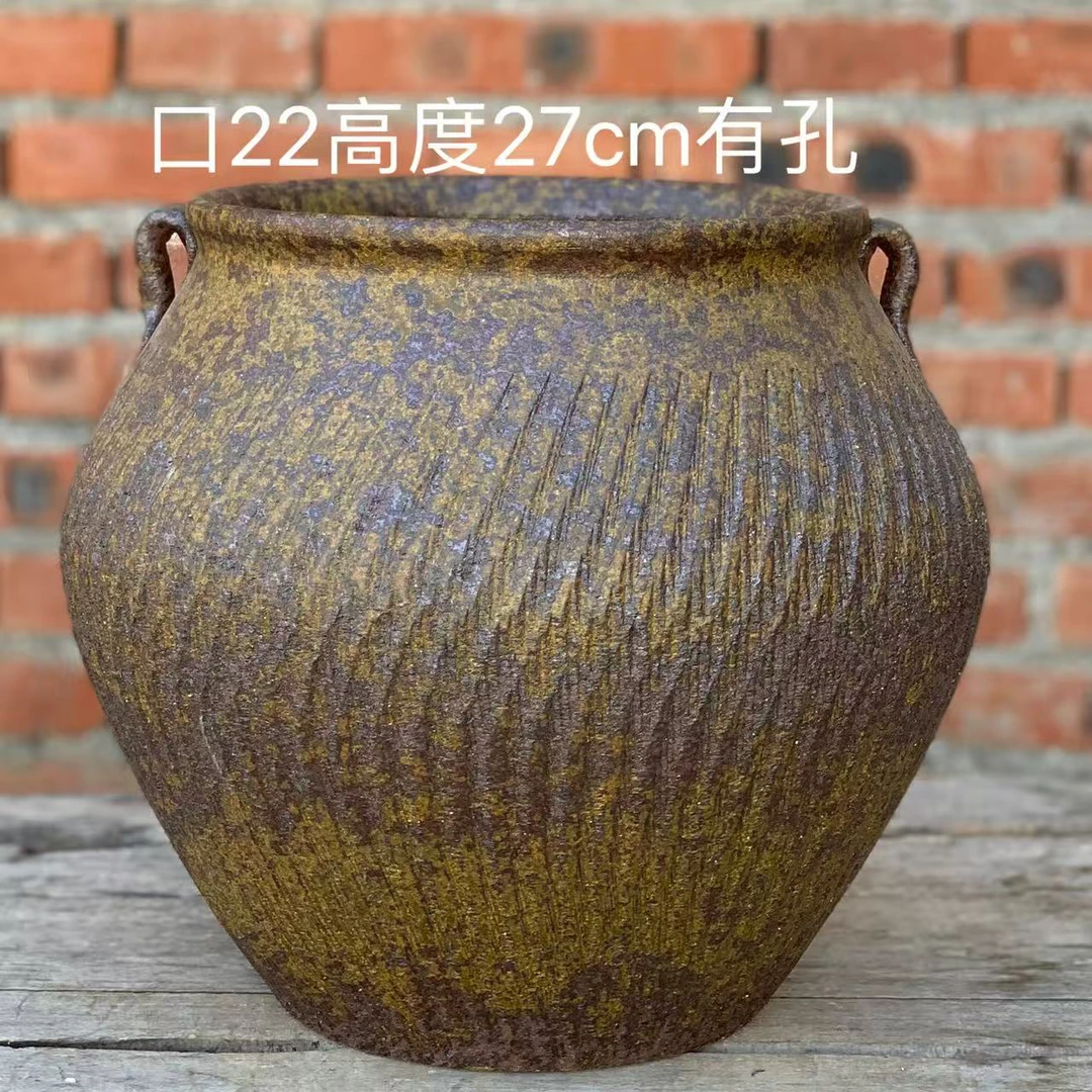 手工复古粗陶坛子多肉花盆老桩植物兰花盆陶瓷大盆落地