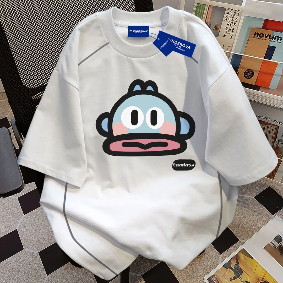 100%纯棉美式甜美可爱风短袖t恤男女夏季简约通勤圆领情侣上衣服