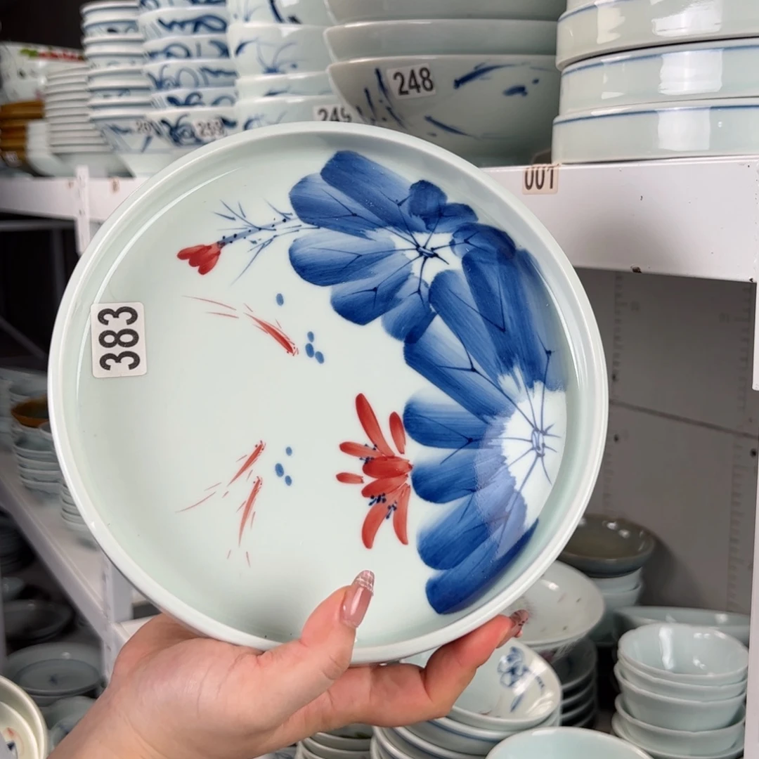 中瑕手绘8.3寸直边盘（随机图案单只装）