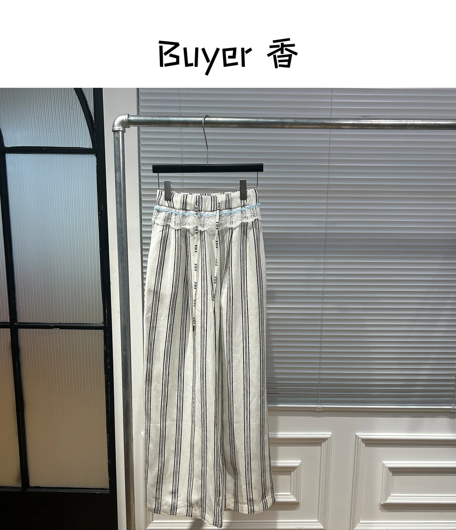 【Buyer 香】251063夏季新款亚麻蕾丝条纹休闲裤