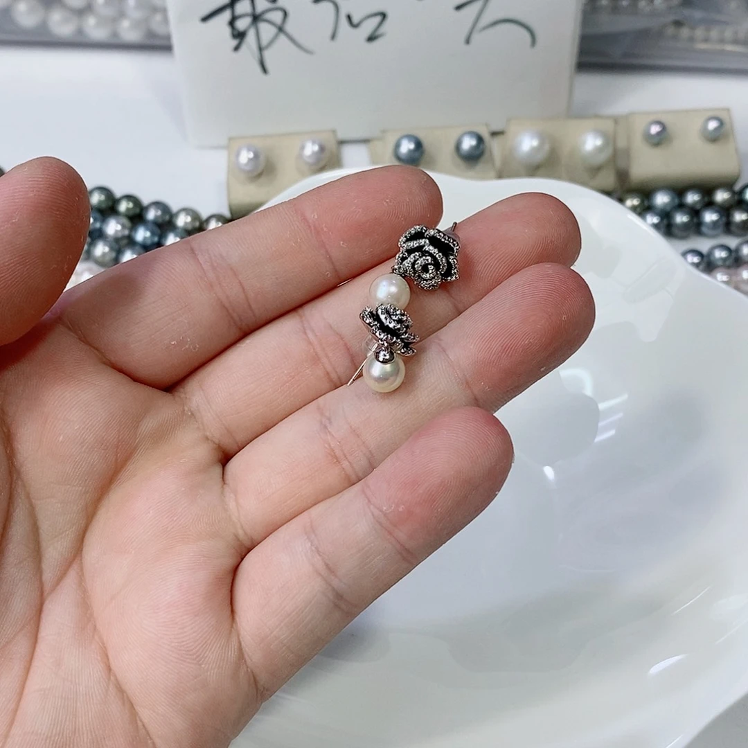 海水珍珠耳饰银S925镶嵌