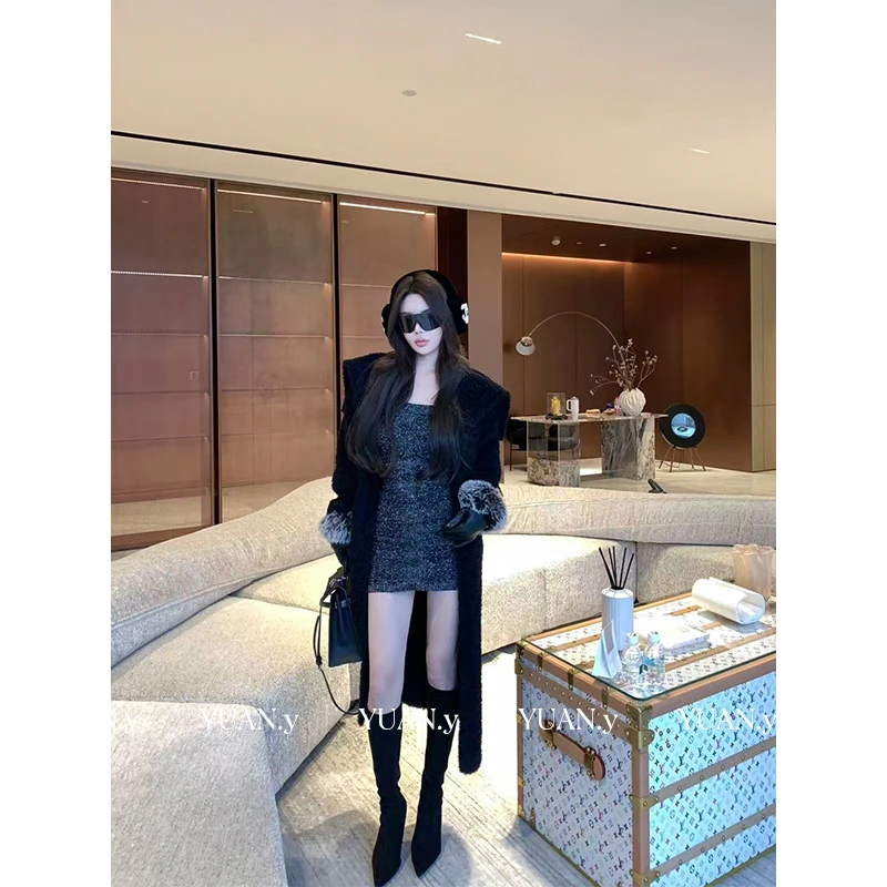 媛媛【乳酪曲奇】黑色高级感呢子大衣女秋冬季新款毛呢外套#W0969