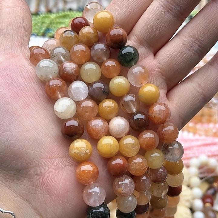 玛瑙/玉髓珠宝半成品未镶嵌一条10mm左右彩兔毛几颗有瑕