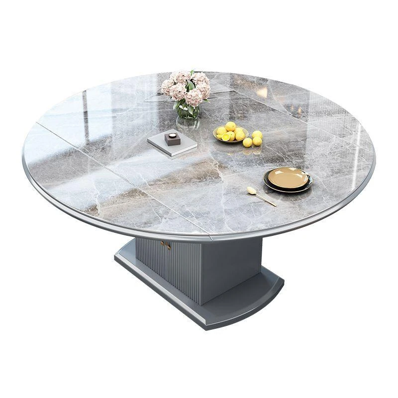 折叠北欧简约餐桌椅岩板餐桌家用小户型伸缩饭桌方圆两用组合