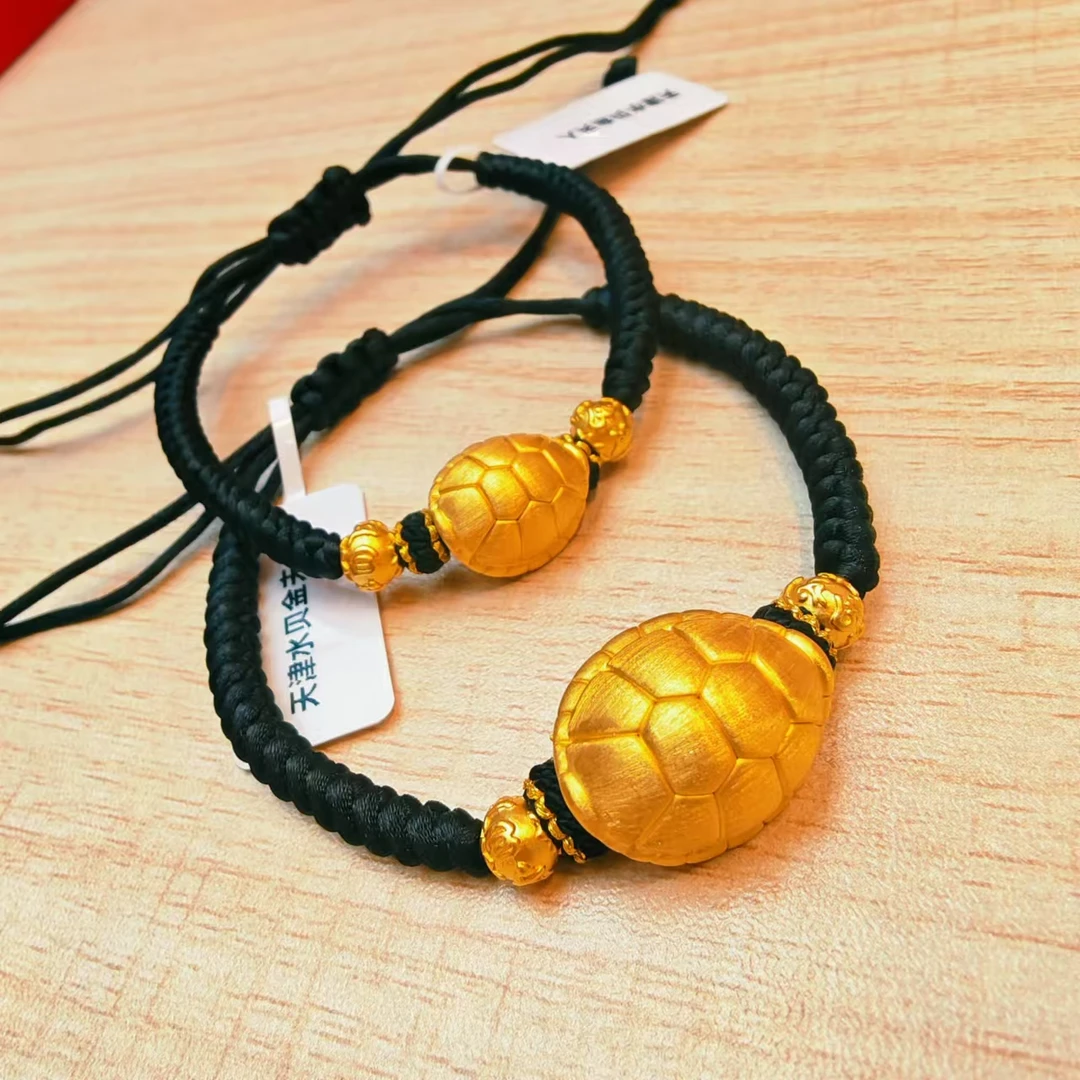 66#足金999 六字真言富甲一方 素版  手工编织