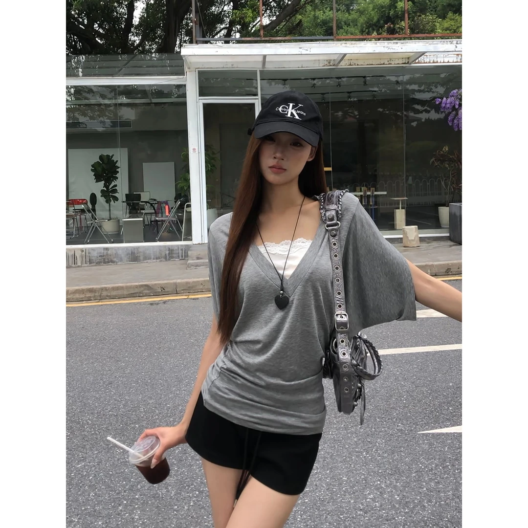 【冰美式】假两件韩系宽松简约慵懒感时尚休闲T恤252N2273