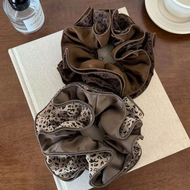 时尚豹纹大肠圈简约波点设计头绳高级感少女扎丸子头气质发绳皮套