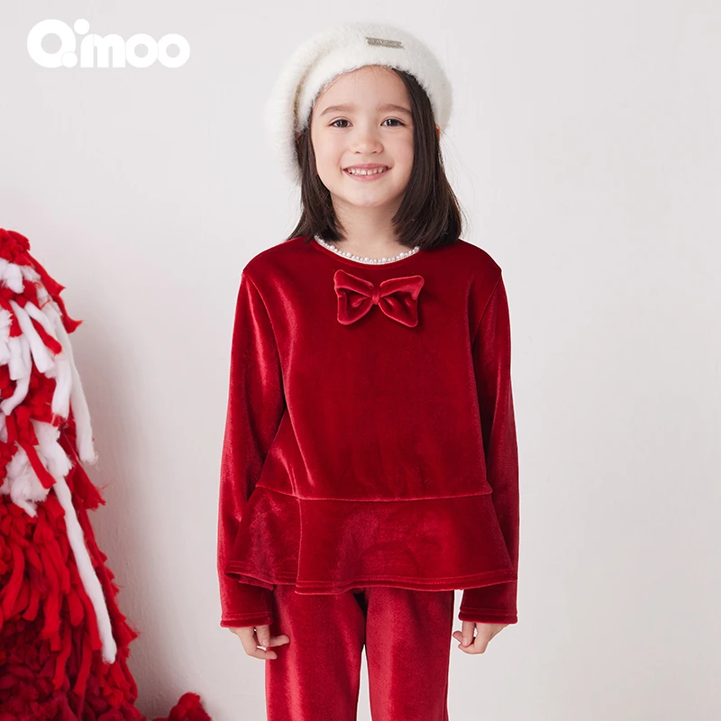 Qimoo/淇木24冬季童装女童可爱公主圆领长袖丝绒套头衫QCL4TP330C