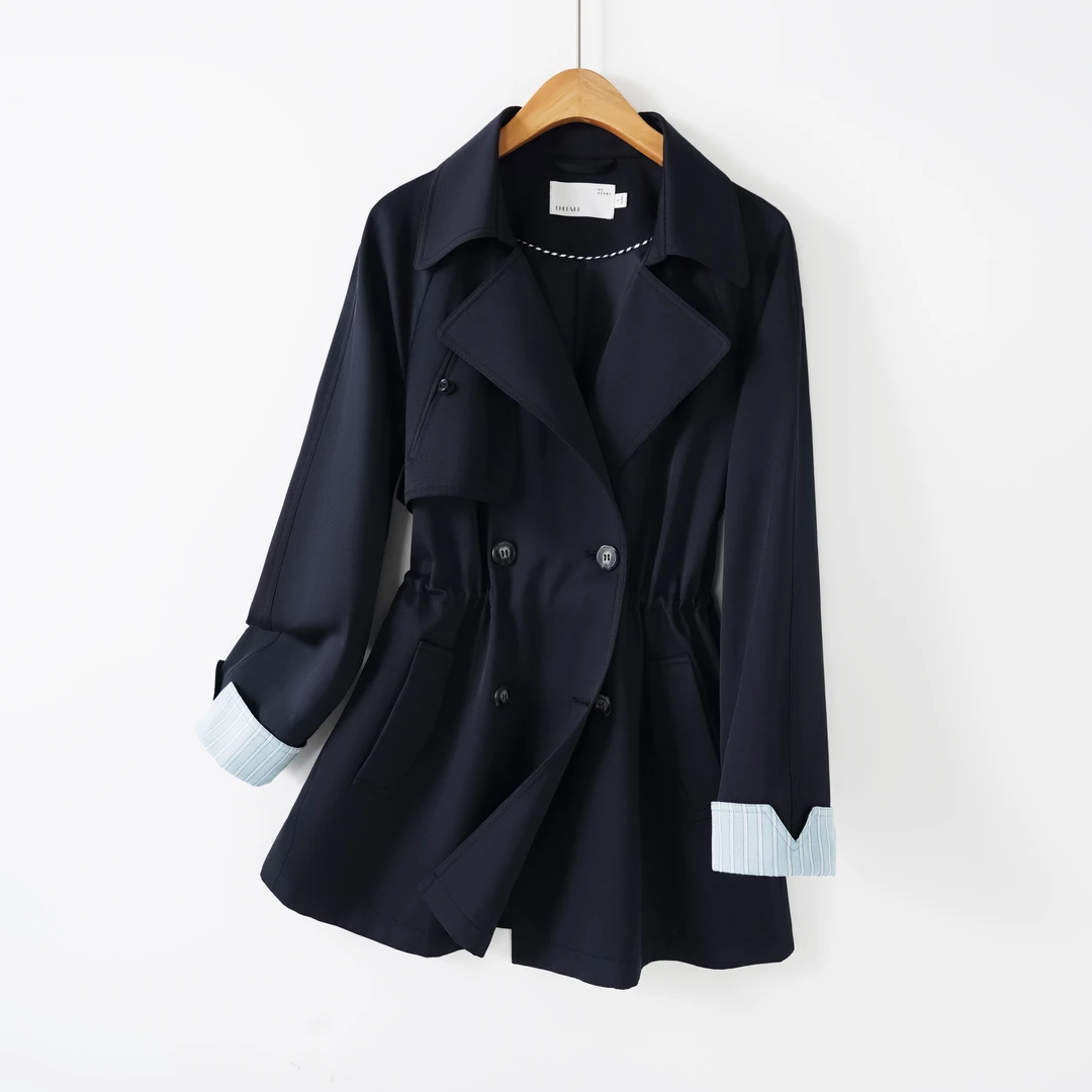 IHIMI/海谧2025秋季新款显瘦气质上衣百搭抽绳韩版风衣外套女8281