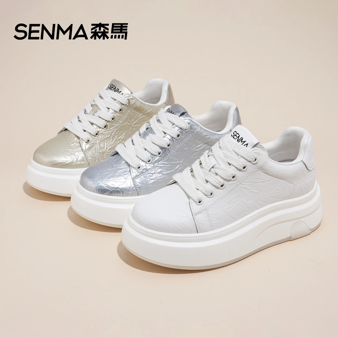 SENMA/森马【隐形增高6cm】百搭厚底2025小白鞋新款ins时尚休闲女鞋