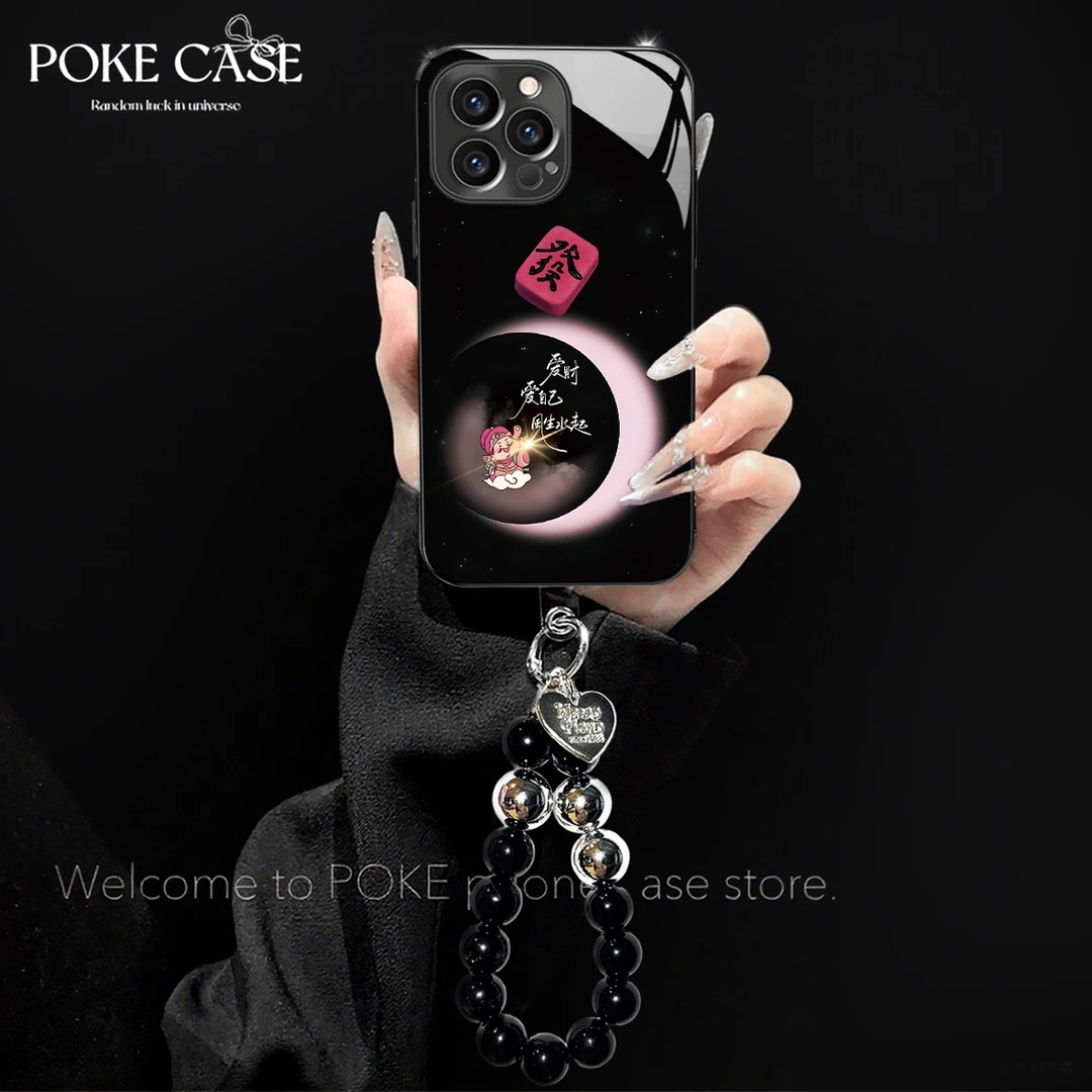 高级电镀玻璃發字小财神适用苹果oppo华为vivo小米创意手链手机壳