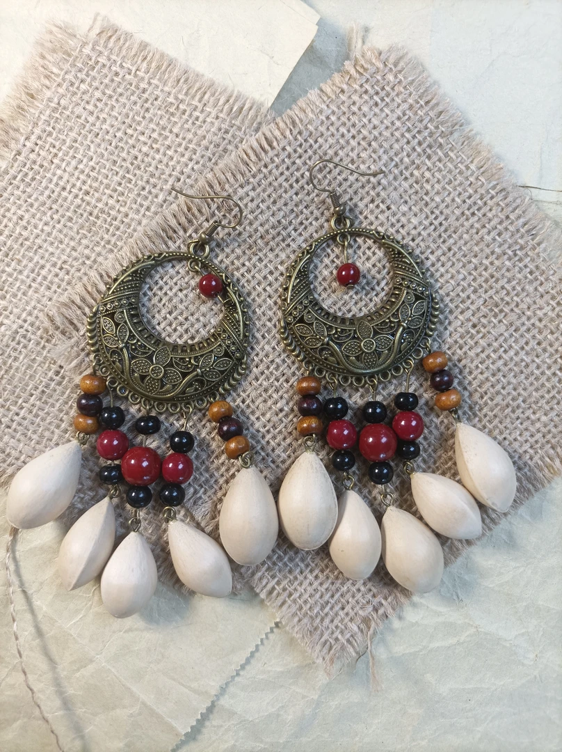 合金木质耳饰 057青囊听风，银杏果耳饰 纯手工制作