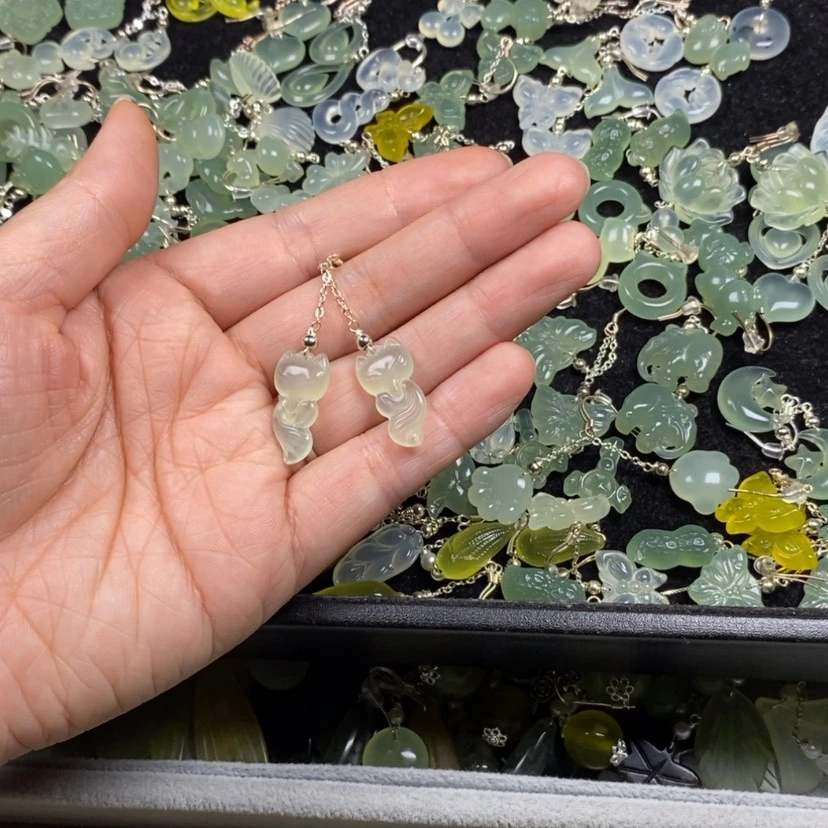 【闪购商品】未镶嵌蛇纹石玉挂件耳饰耳环项链冬*